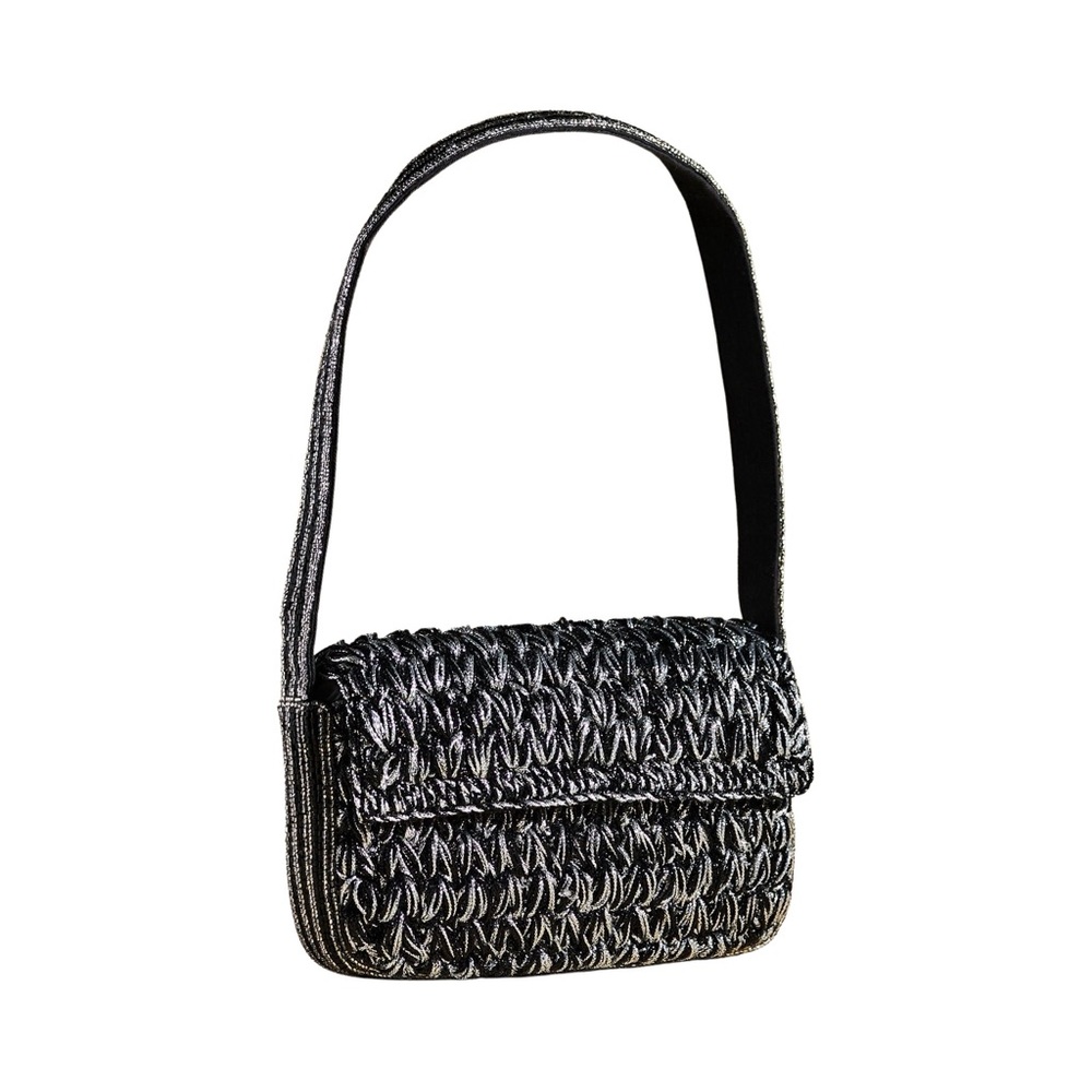 Anthropologie Black and Silver Shoulder Bag with Woven Texture
